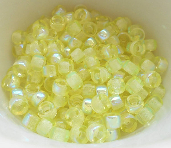 Fifty 6mm Czech Jonquil AB yellow glass pony roller beads, large hole crow beads, C4350 - Glorious Glass Beads
