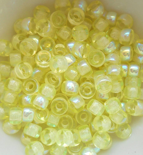 Fifty 6mm Czech Jonquil AB yellow glass pony roller beads, large hole crow beads, C4350