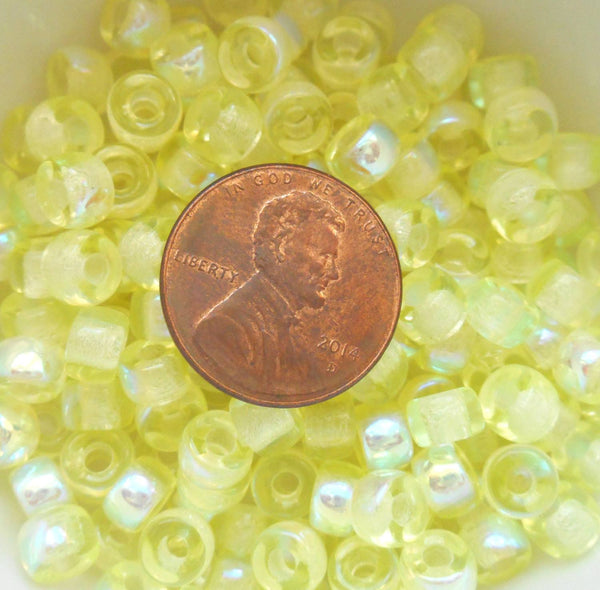 Fifty 6mm Czech Jonquil AB yellow glass pony roller beads, large hole crow beads, C4350 - Glorious Glass Beads