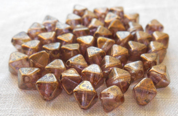 Fifty 6mm iridescent Lumi Brown bicones, pressed glass Czech bicone beads, C7850 - Glorious Glass Beads