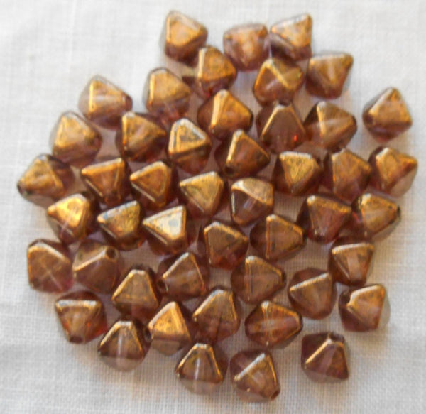 Fifty 6mm iridescent Lumi Brown bicones, pressed glass Czech bicone beads, C7850 - Glorious Glass Beads