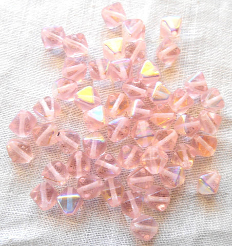 Fifty 6mm Light Pink AB bicones, pressed glass Czech bicone beads, C7850 - Glorious Glass Beads