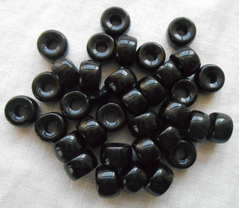 Matte Black Czech Glass 9mm Pony Beads 100pc #49017-9-004M