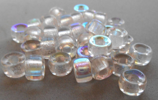 Lot of 25 9mm Czech Crystal AB glass pony roller beads, large hole crow beads, C5725 - Glorious Glass Beads