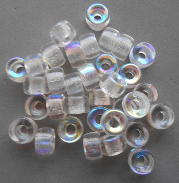 Lot of 25 9mm Czech Crystal AB glass pony roller beads, large hole crow beads, C0086
