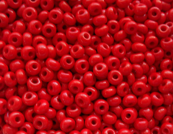 Pkg of 24 grams Opaque Blood Red Czech 6/0 large glass seed beads, size 6 Preciosa Rocaille 4mm spacer beads, big hole, C7424 - Glorious Glass Beads