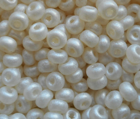 Pkg of  24 grams Opaque Matte White Czech 6/0 large glass seed beads, size 6 Preciosa Rocaille 4mm spacer beads, big hole C4724 - Glorious Glass Beads