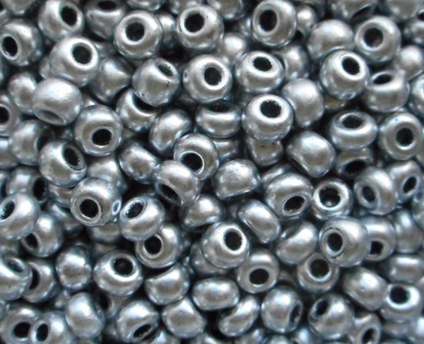 Pkg of 24 grams Opaque Matte Metallic Silver Czech Glass 6/0 glass seed beads, size 6 Preciosa Rocaille 4mm spacer beads, big hole C6824
