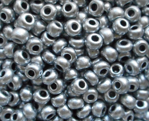 Pkg of 24 grams Opaque Matte Metallic Silver Czech Glass 6/0 glass seed beads, size 6 Preciosa Rocaille 4mm spacer beads, big hole C6824 - Glorious Glass Beads
