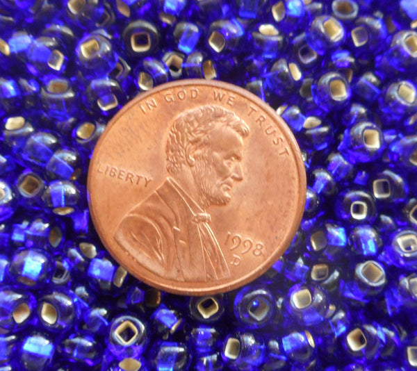 Pkg of 24 grams Cobalt Blue Silver Lined Czech glass 6/0 large glass seed beads, size 6 Preciosa Rocaille 4mm spacer beads, big hole C1524 - Glorious Glass Beads
