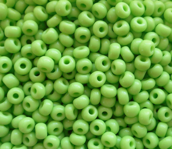 Pkg 24 grams Opaque Lime Green Czech 6/0 large glass seed beads, size 6 Preciosa Rocaille 4mm spacer beads, large, big hole C6324
