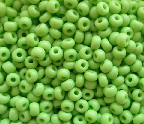 Pkg 24 grams Opaque Lime Green Czech 6/0 large glass seed beads, size 6 Preciosa Rocaille 4mm spacer beads, large, big hole C6324 - Glorious Glass Beads