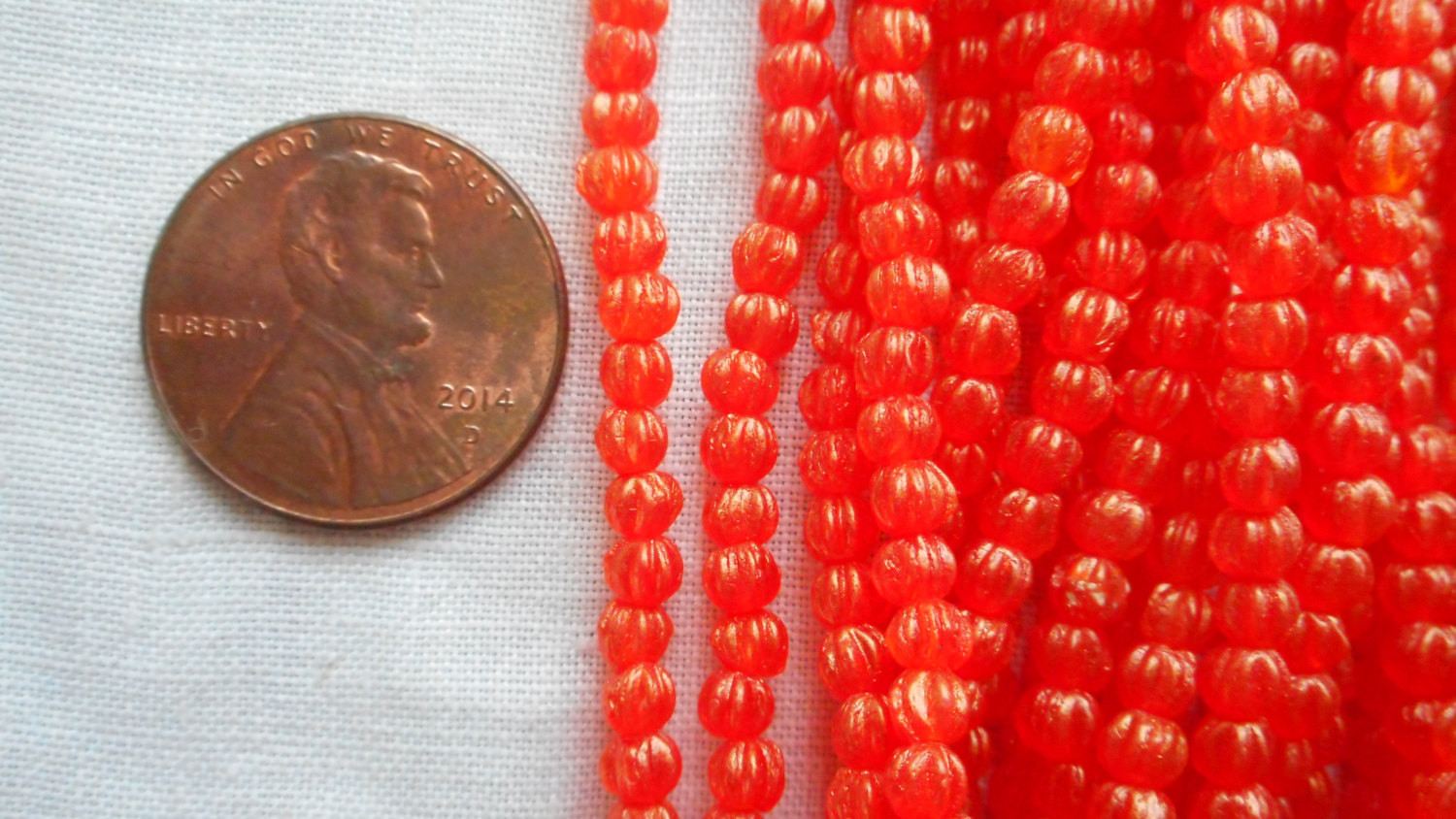 Lot of 100 3mm Sueded Gold Hyacinth Orange melon beads, Czech pressed glass beads C39410 - Glorious Glass Beads