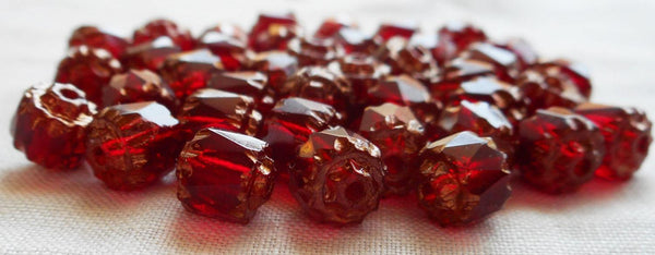 Lot of 25 Garnet, Ruby Red 6mm crown picasso beads, faceted, firepolished, antique cut, Czech glass beads C1801 - Glorious Glass Beads