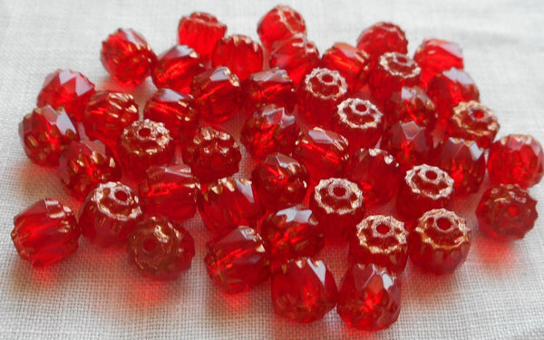 Lot of 25 Siam Red 6mm crown picasso beads, faceted, firepolished, antique cut, Czech glass beads C1801 - Glorious Glass Beads