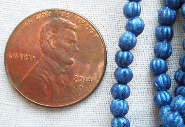 Fifty 3mm Matte Metallic Suede Blue melon beads, Czech pressed glass beads C8550 - Glorious Glass Beads