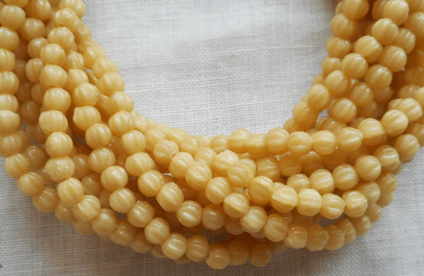 Lot of 100 3mm Antique Beige melon beads, neutral Czech pressed glass beads C93150 - Glorious Glass Beads