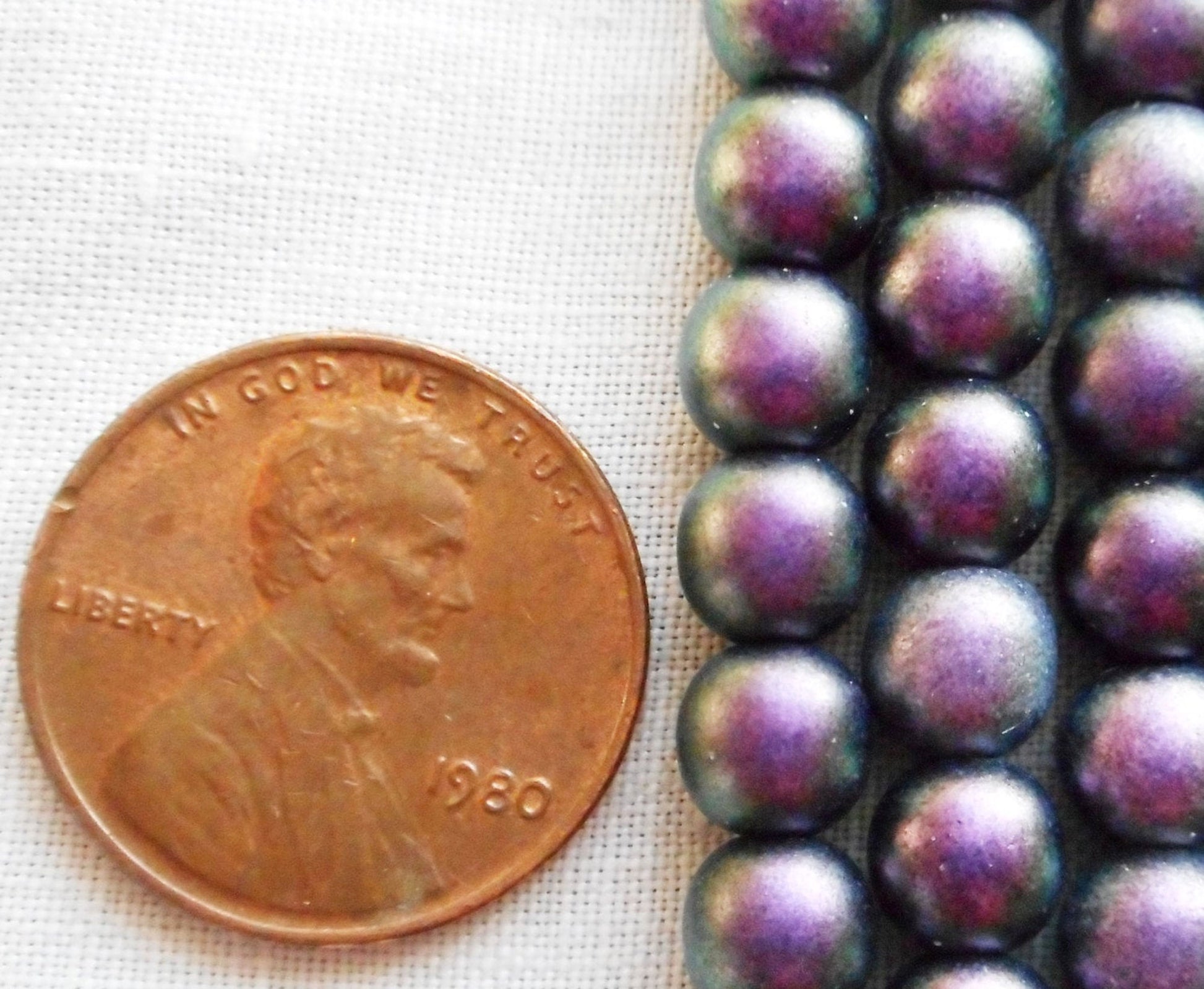 Fifty 6mm Czech glass beads, Polychrome Orchid Aqua, Matte Purple, Lavender smooth round druk beads C34101 - Glorious Glass Beads