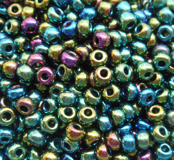 One pkg 24 grams brown Green Iris Czech 6/0 large glass seed beads, size 6 Preciosa Rocaille 4mm spacer beads, large, big hole C5524