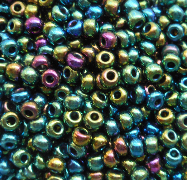 One pkg 24 grams brown Green Iris Czech 6/0 large glass seed beads, size 6 Preciosa Rocaille 4mm spacer beads, large, big hole C5524 - Glorious Glass Beads