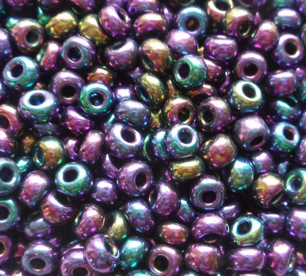 One pkg 24 grams Purple Iris Czech 6/0 large glass seed beads, size 6 Preciosa Rocaille 4mm spacer beads, large, big hole C5524