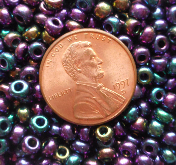 One pkg 24 grams Purple Iris Czech 6/0 large glass seed beads, size 6 Preciosa Rocaille 4mm spacer beads, large, big hole C5524 - Glorious Glass Beads