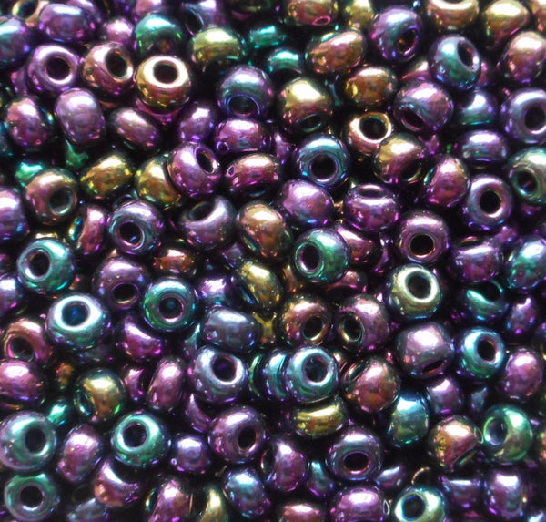 One pkg 24 grams Purple Iris Czech 6/0 large glass seed beads, size 6 Preciosa Rocaille 4mm spacer beads, large, big hole C5524 - Glorious Glass Beads