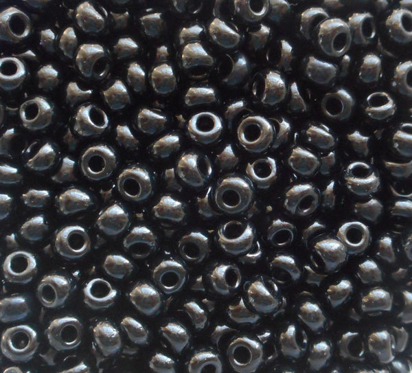 One pkg 24 grams Opaque Jet Black Czech 6/0 large glass seed beads, size 6 Preciosa Rocaille 4mm spacer beads, large, big hole C434