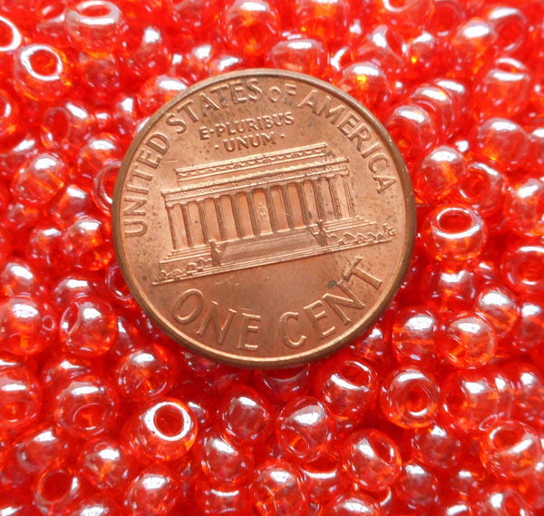 One pkg 24 grams Orange, Haycinth Luster Czech 6/0 large glass seed beads, size 6 Preciosa Rocaille 4mm spacer beads, large, big hole C6624 - Glorious Glass Beads