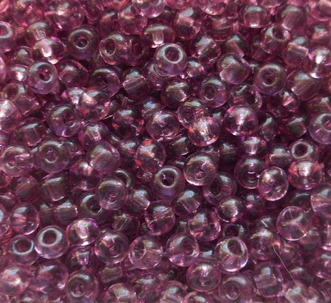 One pkg 24 grams transparent Light Amethyst, Purple Czech 6/0 glass seed beads, size 6 Preciosa Rocaille 4mm spacer beads, large, big hole C9324 - Glorious Glass Beads