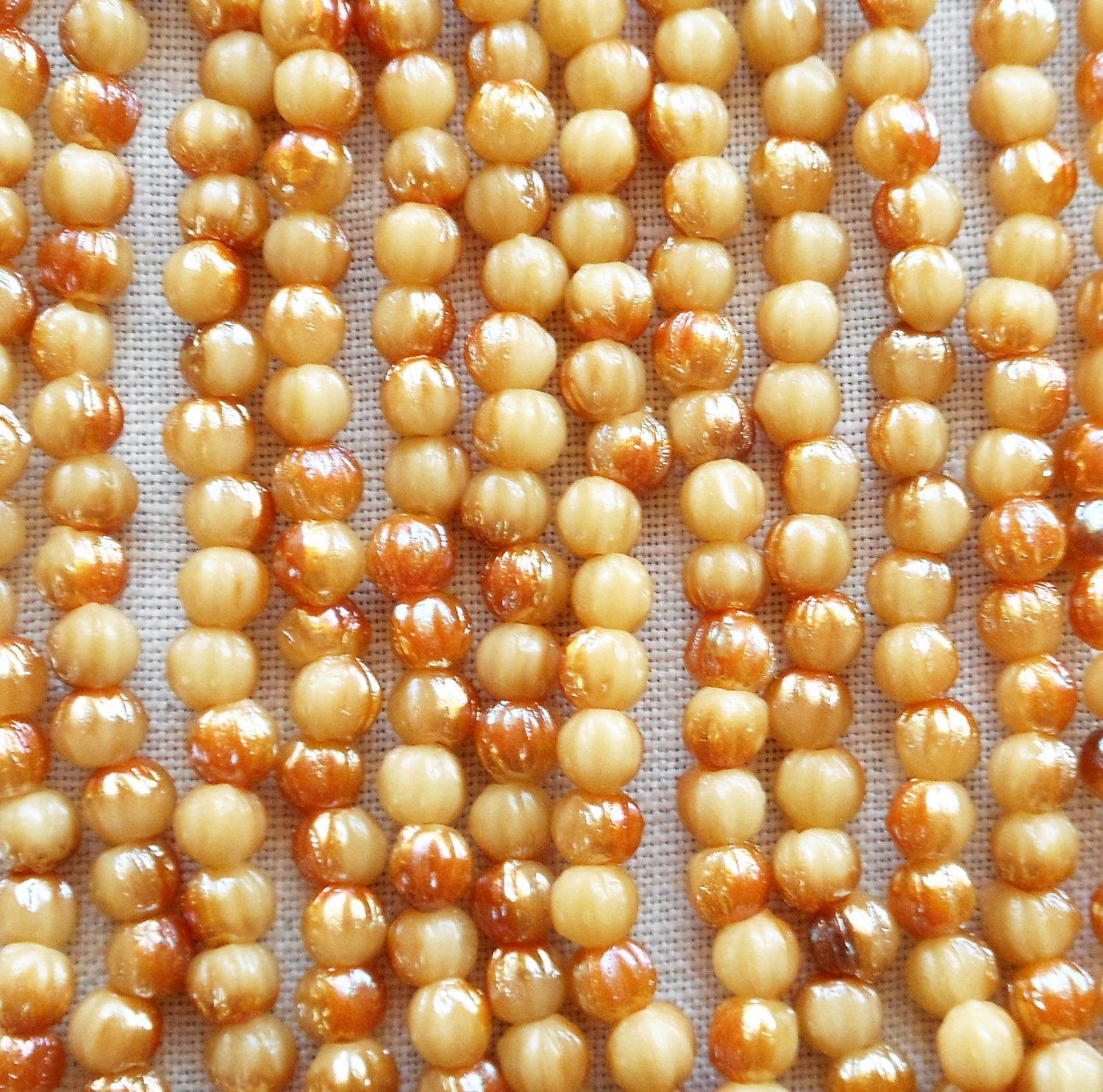 Lot of 100 3mm Antique Beige Celsian melon beads, neutral Czech pressed glass beads C05150 - Glorious Glass Beads