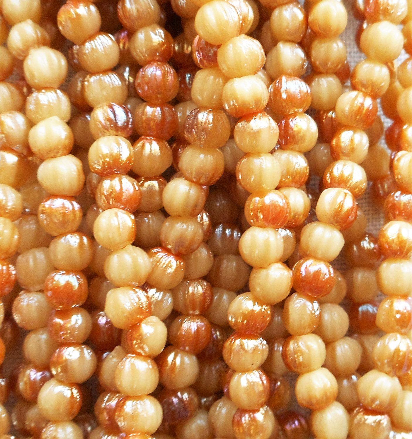Lot of 100 3mm Antique Beige Celsian melon beads, neutral Czech pressed glass beads C05150 - Glorious Glass Beads