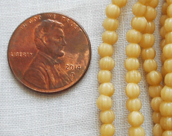Lot of 100 3mm Antique Beige melon beads, neutral Czech pressed glass beads C93150 - Glorious Glass Beads