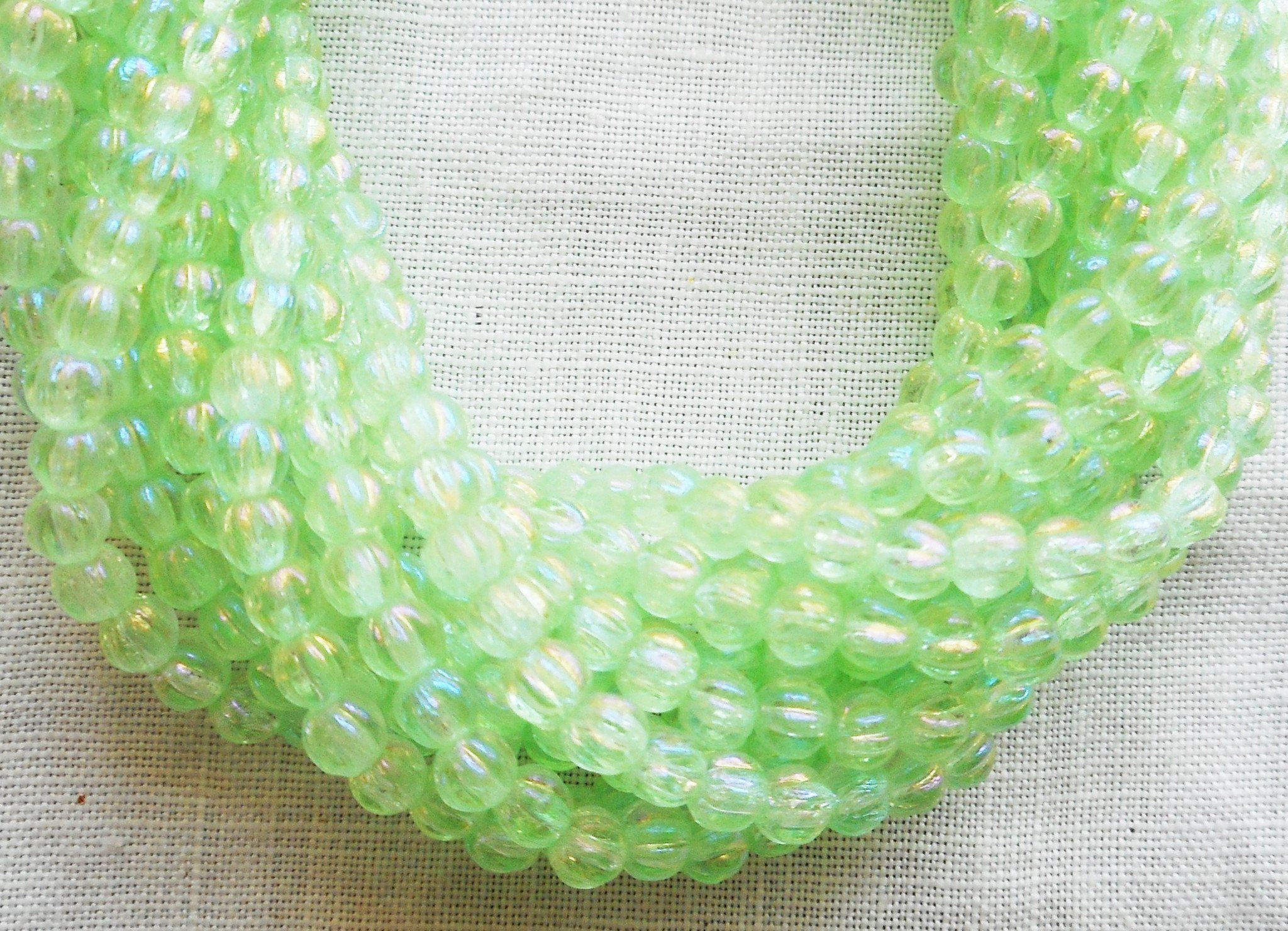 Fifty 3mm Luster Iris Peridot Green melon beads, Czech pressed glass beads C2650 - Glorious Glass Beads