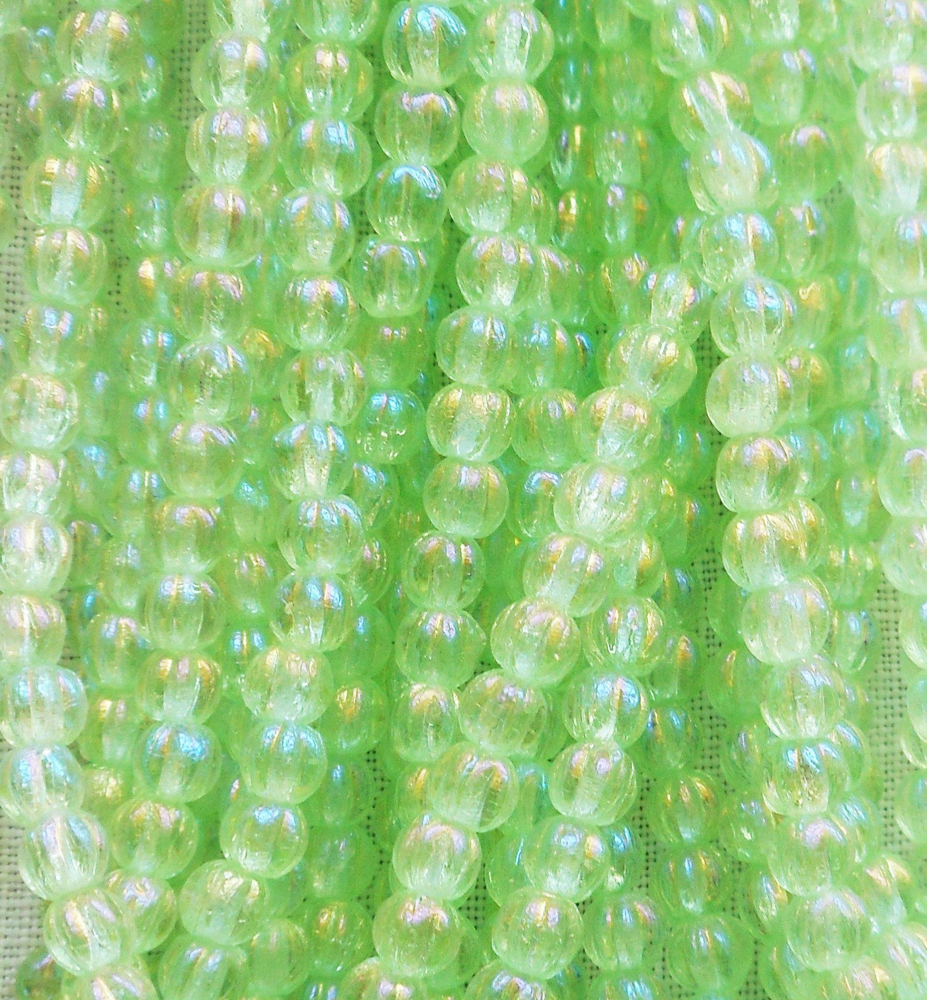 Fifty 3mm Luster Iris Peridot Green melon beads, Czech pressed glass beads C2650 - Glorious Glass Beads