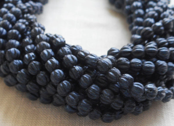 Lot of 100 3mm Matte Metallic Suede Dark Navy Blue melon beads, Czech pressed glass beads C02101 - Glorious Glass Beads