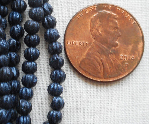 Lot of 100 3mm Matte Metallic Suede Dark Navy Blue melon beads, Czech pressed glass beads C02101 - Glorious Glass Beads
