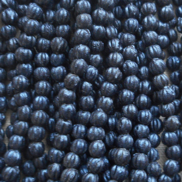 Lot of 100 3mm Matte Metallic Suede Dark Navy Blue melon beads, Czech pressed glass beads C02101 - Glorious Glass Beads
