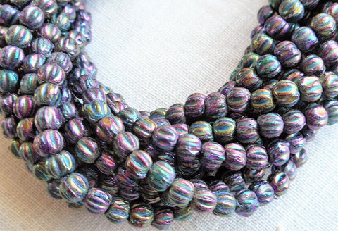 Lot of 100 3mm Metallic Purple Iris melon beads, Czech pressed glass beads C0650 - Glorious Glass Beads