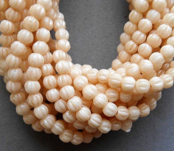 Lot of 100 3mm Off White Luster Champagne melon beads, neutral Czech pressed glass beads C01101
