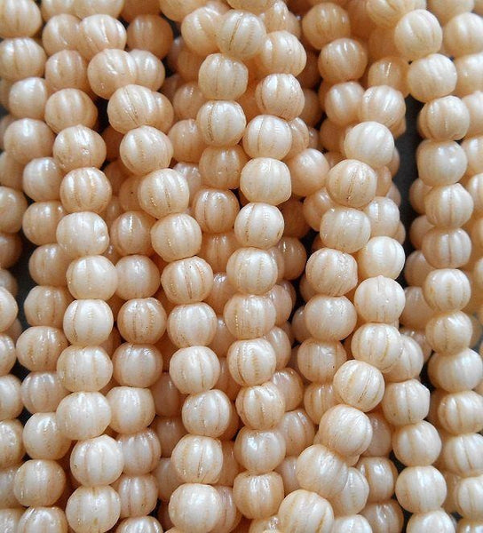 Lot of 100 3mm Off White Luster Champagne melon beads, neutral Czech pressed glass beads C01101 - Glorious Glass Beads
