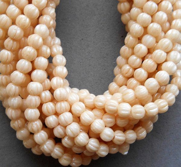 Lot of 100 3mm Off White Luster Champagne melon beads, neutral Czech pressed glass beads C01101 - Glorious Glass Beads