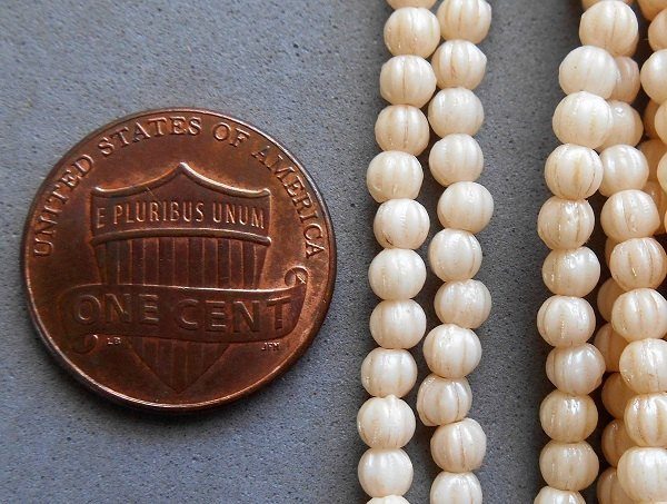 Lot of 100 3mm Off White Luster Champagne melon beads, neutral Czech pressed glass beads C01101 - Glorious Glass Beads