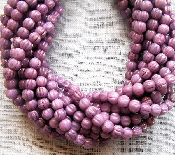 Lot of 100 3mm Opaque Lilac melon beads, pressed milky lavender Czech glass beads, C8650