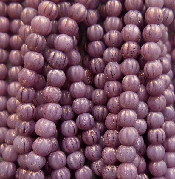 Lot of 100 3mm Opaque Lilac melon beads, pressed milky lavender Czech glass beads, C8650 - Glorious Glass Beads