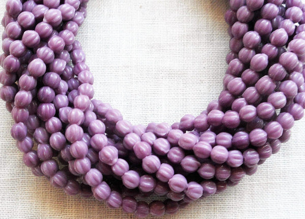 Lot of 100 3mm opaque purple melon beads, pressed milky amethyst Czech glass beads, C93150 - Glorious Glass Beads