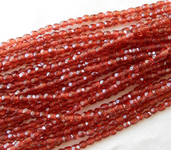 Fifty 3mm Pink, Czech glass firepolished, faceted round beads, C6650 - Glorious Glass Beads
