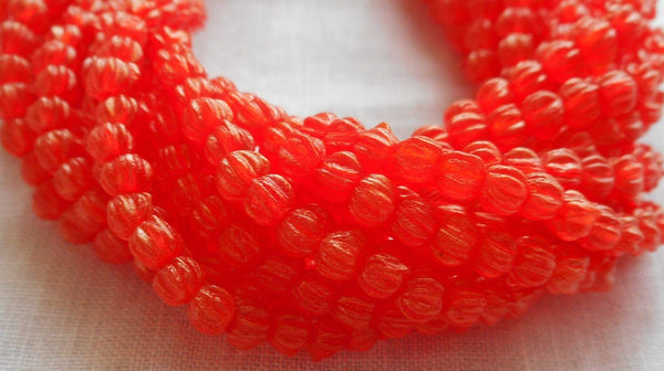 Lot of 100 3mm Sueded Gold Hyacinth Orange melon beads, Czech pressed glass beads C39410 - Glorious Glass Beads