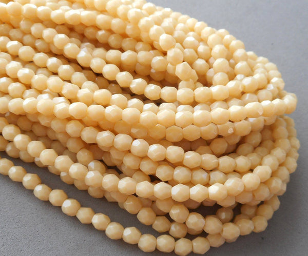 Fifty 4mm Czech glass Off White firepolished faceted round beads, C9650 - Glorious Glass Beads