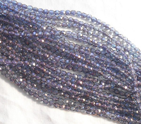 Fifty 4mm Czech glass Purple Luster, firepolished, faceted round beads, C3650